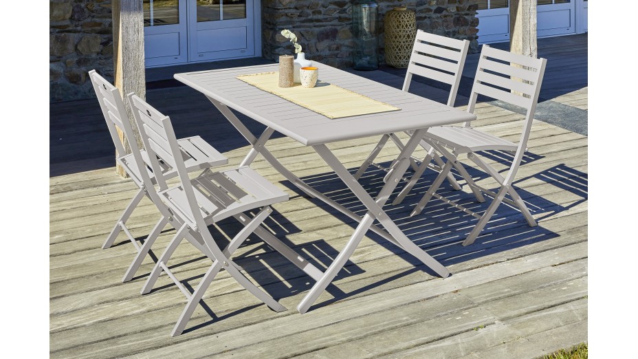 Lot composé d'une table de jardin MARIUS-TB140-GRIS pliante et de 4 chaises MARIUS-CP-GRIS pliantes