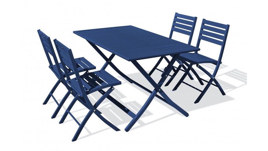 Lot composé d'une table de jardin MARIUS-TB140-MARINE pliante et de 4 chaises MARIUS-CP-MARINE pliantes