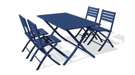 Lot composé d'une table de jardin MARIUS-TB140-MARINE pliante et de 4 chaises MARIUS-CP-MARINE pliantes