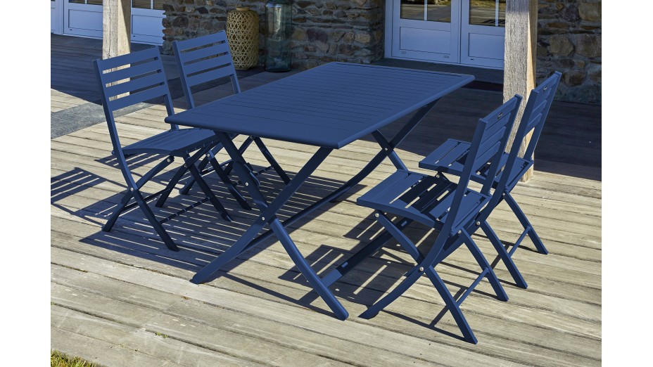 Lot composé d'une table de jardin MARIUS-TB140-MARINE pliante et de 4 chaises MARIUS-CP-MARINE pliantes