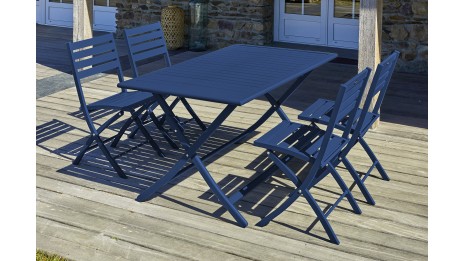 Lot composé d'une table de jardin MARIUS-TB140-MARINE pliante et de 4 chaises MARIUS-CP-MARINE pliantes