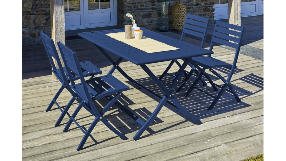Lot composé d'une table de jardin MARIUS-TB140-MARINE pliante et de 4 chaises MARIUS-CP-MARINE pliantes