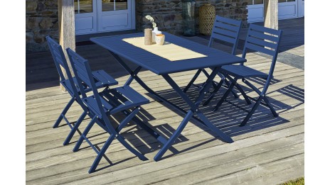 Lot composé d'une table de jardin MARIUS-TB140-MARINE pliante et de 4 chaises MARIUS-CP-MARINE pliantes