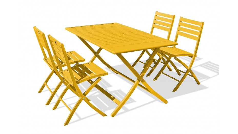 Lot composé d'une table de jardin MARIUS-TB140-MOUTARDE pliante et de 4 chaises MARIUS-CP-MOUTARDE pliantes