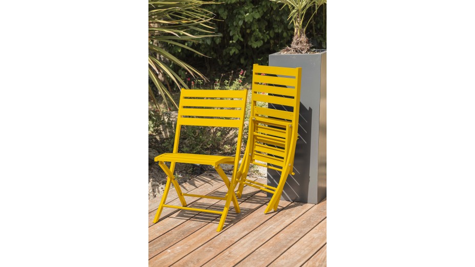 Lot composé d'une table de jardin MARIUS-TB140-MOUTARDE pliante et de 4 chaises MARIUS-CP-MOUTARDE pliantes