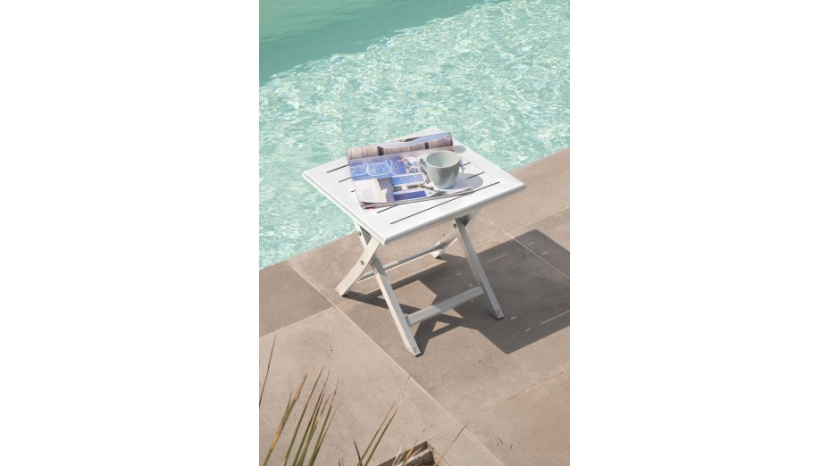 Table basse de jardin pliante MARIUS (43x43 cm) en aluminium - BLANC