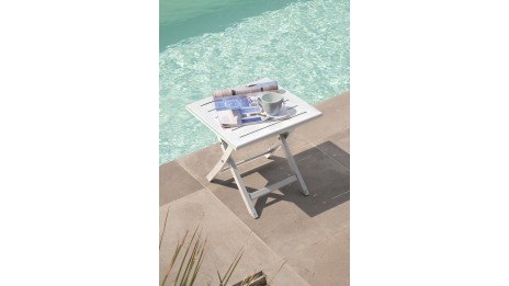 Table basse de jardin pliante MARIUS (43x43 cm) en aluminium - BLANC
