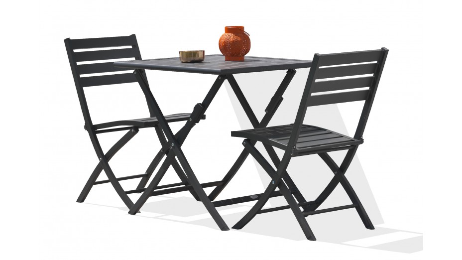 Lot composé d'une table de jardin MARIUS-TB70-GRISANT pliante et de 2 chaises MARIUS-CP-GRISANT pliantes