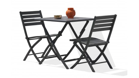 Lot composé d'une table de jardin MARIUS-TB70-GRISANT pliante et de 2 chaises MARIUS-CP-GRISANT pliantes