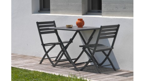 Lot composé d'une table de jardin MARIUS-TB70-GRISANT pliante et de 2 chaises MARIUS-CP-GRISANT pliantes