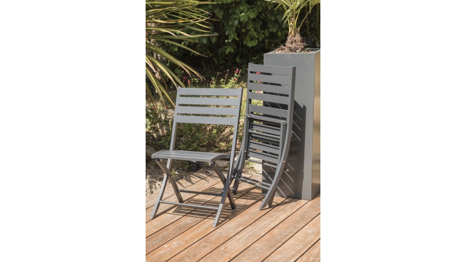Lot composé d'une table de jardin MARIUS-TB70-GRISANT pliante et de 2 chaises MARIUS-CP-GRISANT pliantes