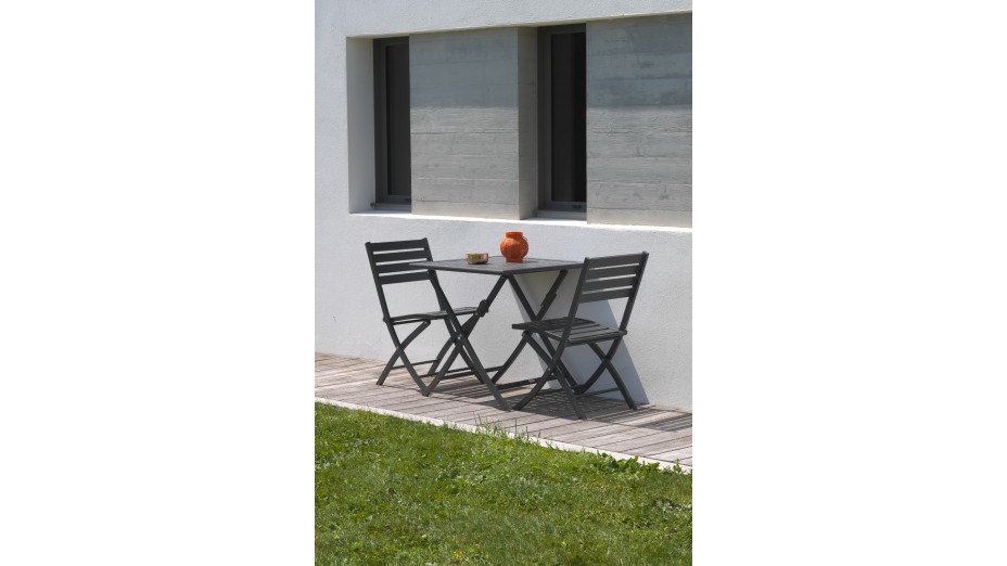 Lot composé d'une table de jardin MARIUS-TB70-GRISANT pliante et de 2 chaises MARIUS-CP-GRISANT pliantes