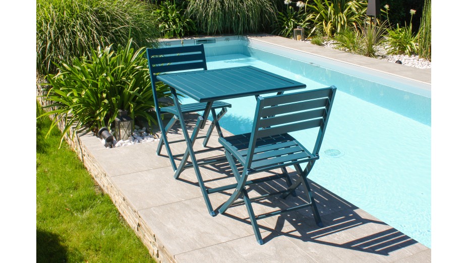 Lot composé d'une table de jardin MARIUS-TB70-CANARD pliante et de 2 chaises MARIUS-CP-CANARD pliantes