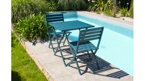 Lot composé d'une table de jardin MARIUS-TB70-CANARD pliante et de 2 chaises MARIUS-CP-CANARD pliantes