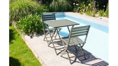 Lot composé d'une table de jardin MARIUS-TB70-KAKI pliante et de 2 chaises MARIUS-CP-KAKI pliantes