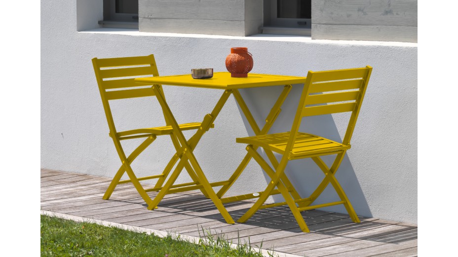 Lot composé d'une table de jardin MARIUS-TB70-MOUTARDE pliante et de 2 chaises MARIUS-CP-MOUTARDE pliantes