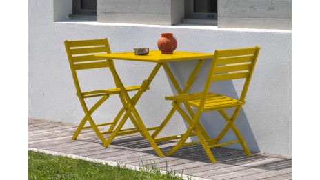 Lot composé d'une table de jardin MARIUS-TB70-MOUTARDE pliante et de 2 chaises MARIUS-CP-MOUTARDE pliantes