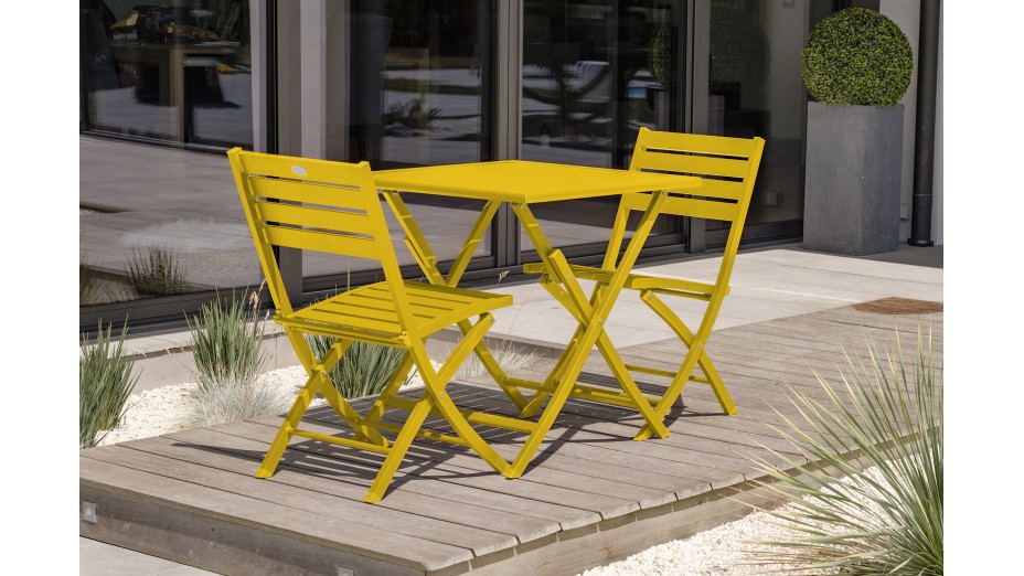 Lot composé d'une table de jardin MARIUS-TB70-MOUTARDE pliante et de 2 chaises MARIUS-CP-MOUTARDE pliantes