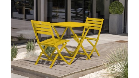 Lot composé d'une table de jardin MARIUS-TB70-MOUTARDE pliante et de 2 chaises MARIUS-CP-MOUTARDE pliantes