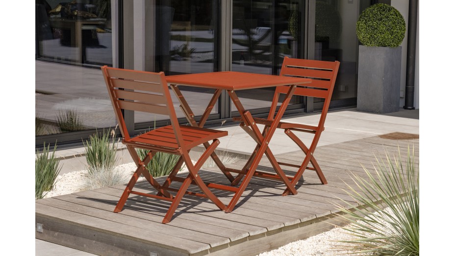 Lot composé d'une table de jardin MARIUS-TB70-TERRA pliante et de 2 chaises MARIUS-CP-TERRA pliantes