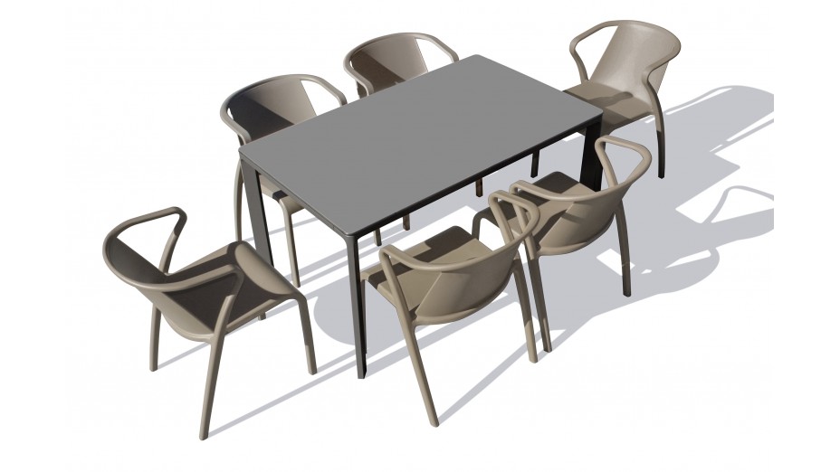 Lot composé d'une table de jardin MEET-TB160G-GRISANTH et de 6 fauteuils FADO-FT-TAUPE empilables