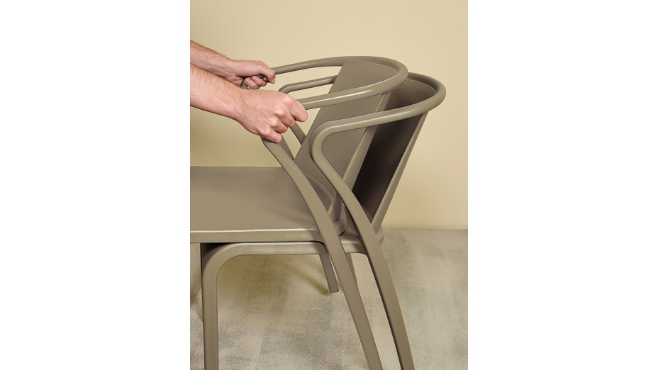 Lot composé d'une table de jardin MEET-TB160G-GRISANTH et de 6 fauteuils FADO-FT-TAUPE empilables