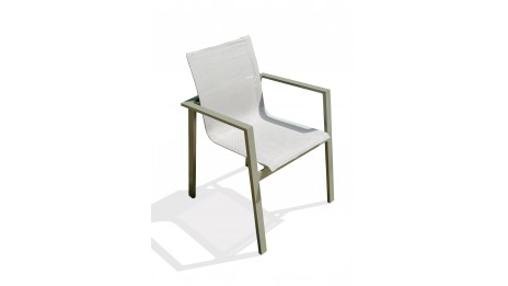 Fauteuil de jardin empilable MIAMI en textilène gris et aluminium - KAKI