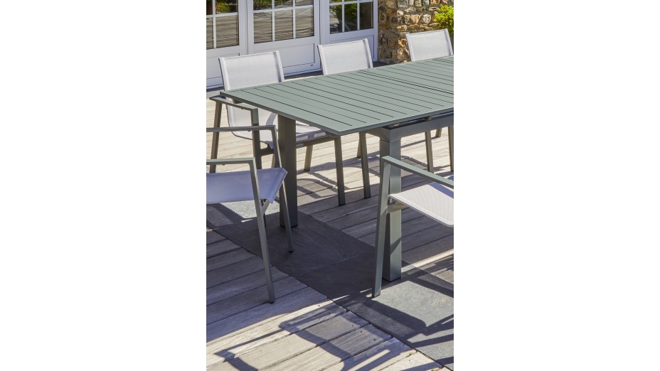 Table de jardin MIAMI (180/240x100 cm) en aluminium avec rallonge automatique - KAKI