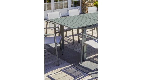 Table de jardin MIAMI (180/240x100 cm) en aluminium avec rallonge automatique - KAKI