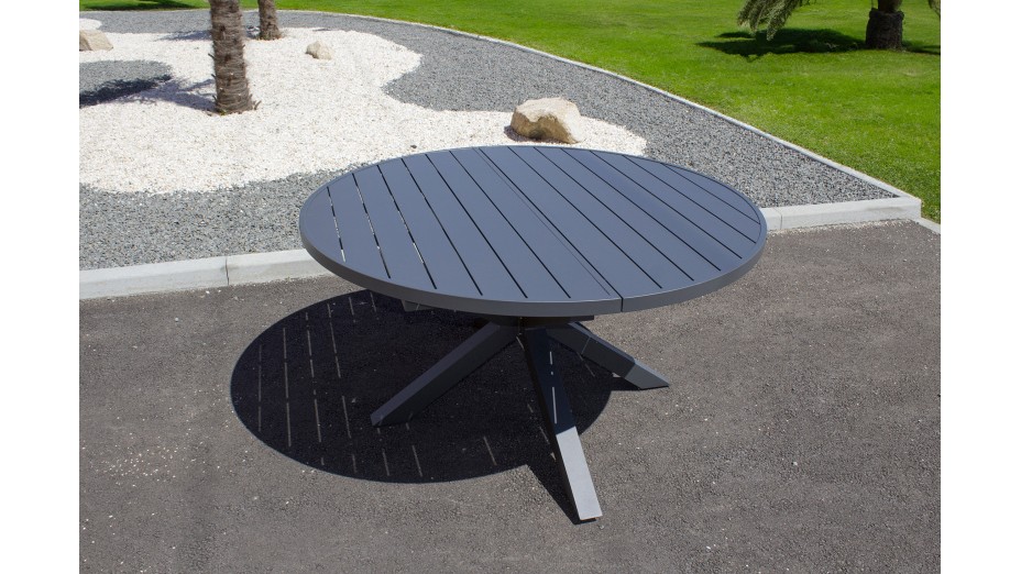 Table de jardin PELOSA (145/199X145 cm) en aluminium avec rallonge papillon - GRIS ANTHRACITE