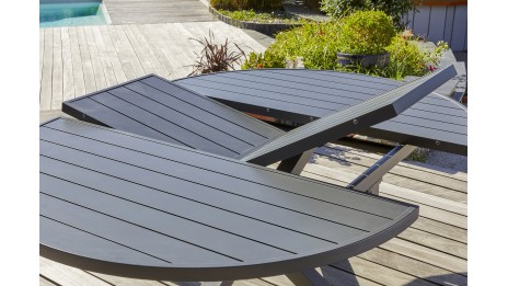 Table de jardin PELOSA (145/199X145 cm) en aluminium avec rallonge papillon - GRIS ANTHRACITE
