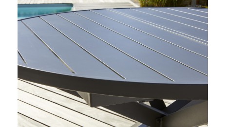 Table de jardin PELOSA (145/199X145 cm) en aluminium avec rallonge papillon - GRIS ANTHRACITE