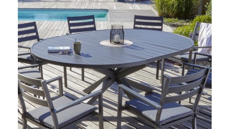 Table de jardin PELOSA (145/199X145 cm) en aluminium avec rallonge papillon - GRIS ANTHRACITE