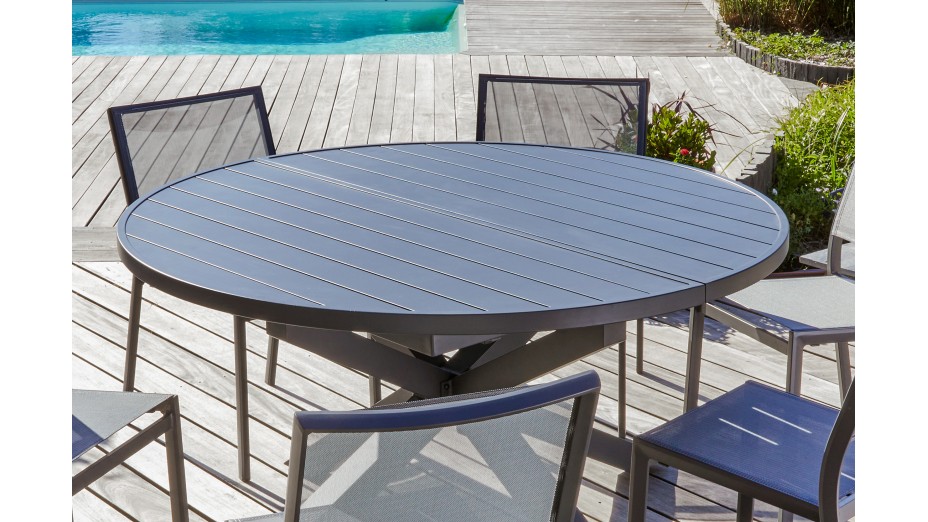 Table de jardin PELOSA (145/199X145 cm) en aluminium avec rallonge papillon - GRIS ANTHRACITE