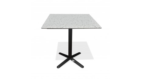 Table carrée de jardin BISTRO (70x70 cm) en acier noir et plateau terrazzo - BLANC