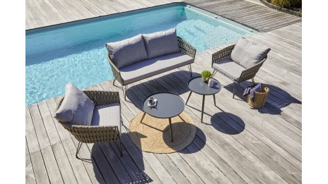 Salon bas de jardin CAPRI 4 places en corde tissée taupe et acier - GRIS ANTHRACITE