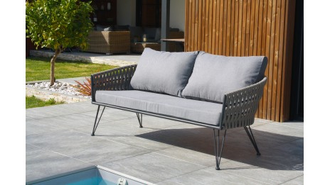 Salon bas de jardin CAPRI 4 places en corde tissée taupe et acier - GRIS ANTHRACITE