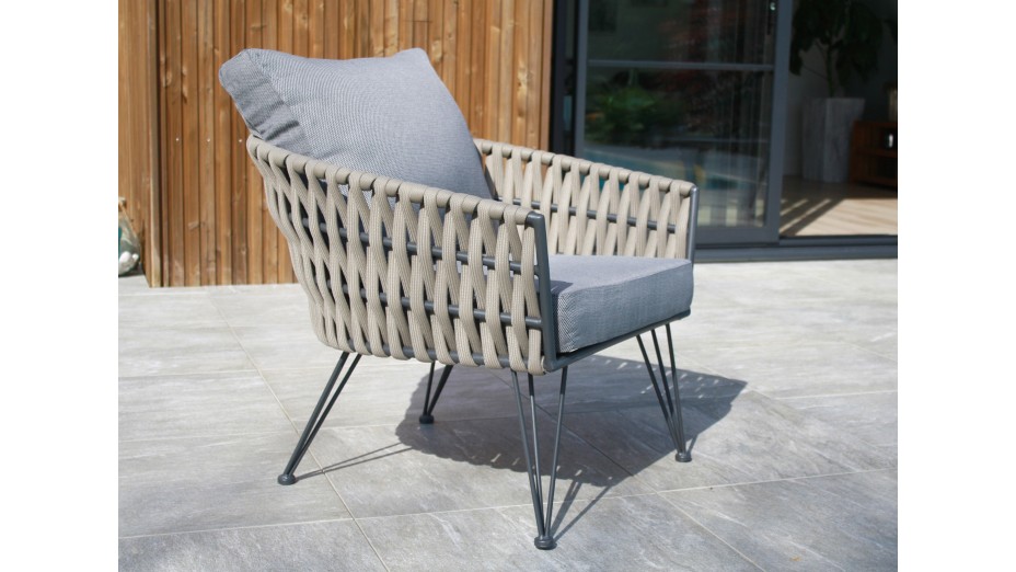 Salon bas de jardin CAPRI 4 places en corde tissée taupe et acier - GRIS ANTHRACITE