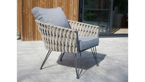 Salon bas de jardin CAPRI 4 places en corde tissée taupe et acier - GRIS ANTHRACITE