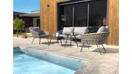 Salon bas de jardin CAPRI 4 places en corde tissée taupe et acier - GRIS ANTHRACITE
