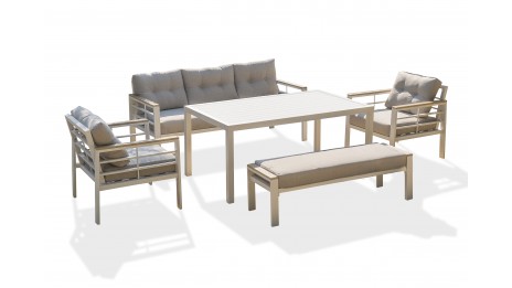 Ensemble repas de jardin CAYENNE 7 places en aluminium - BLANC