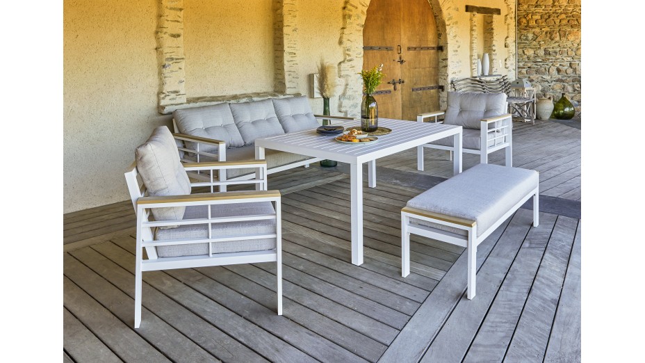 Ensemble repas de jardin CAYENNE 7 places en aluminium - BLANC