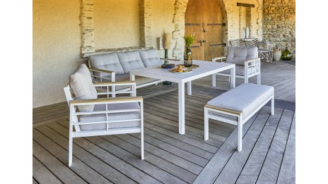 Ensemble repas de jardin CAYENNE 7 places en aluminium - BLANC