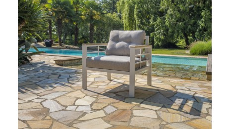 Ensemble repas de jardin CAYENNE 7 places en aluminium - BLANC