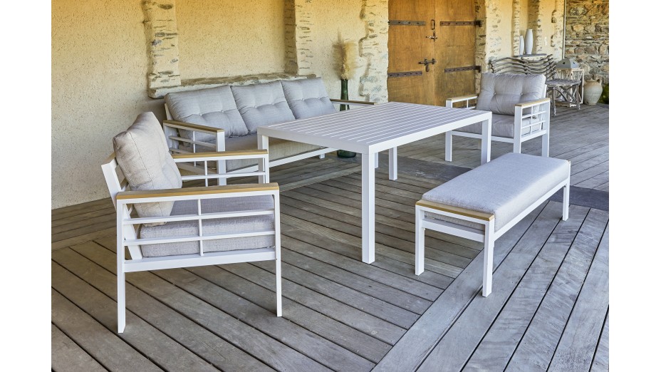 Ensemble repas de jardin CAYENNE 7 places en aluminium - BLANC