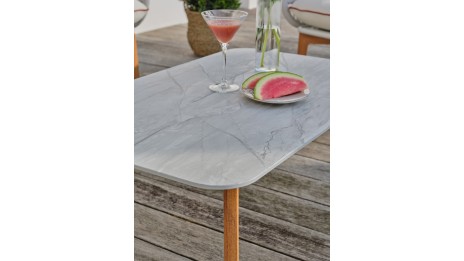 Salon bas de jardin CUZCO 5 places en aluminium imitation bois et corde tissée - BLANC