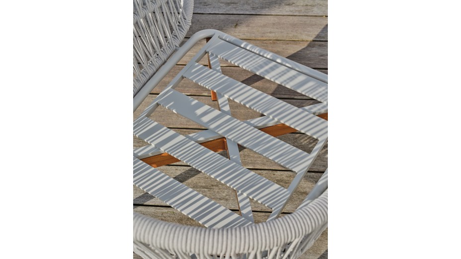Salon bas de jardin CUZCO 5 places en aluminium imitation bois et corde tissée - BLANC