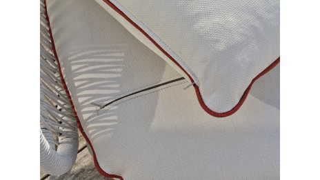 Salon bas de jardin CUZCO 5 places en aluminium imitation bois et corde tissée - BLANC