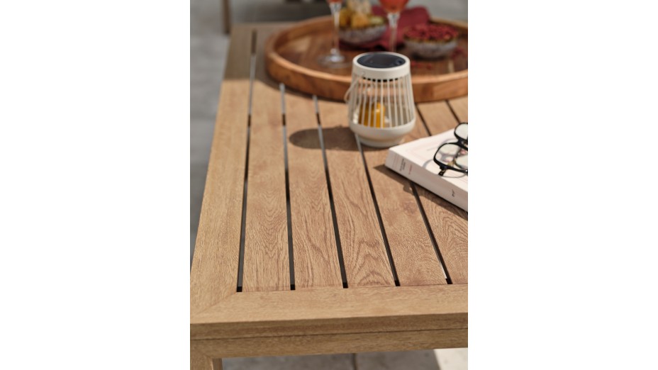 Salon bas de jardin DAVAO 5 places en aluminium imitation bois - ECRU