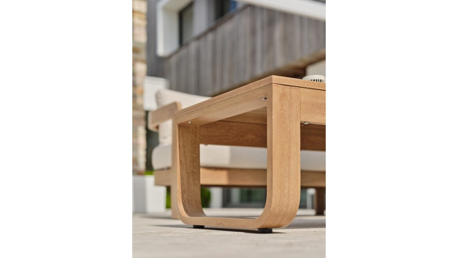 Salon bas de jardin DAVAO 5 places en aluminium imitation bois - ECRU